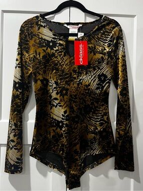 Gold & Black Printed Long-Sleeve Bodysuit
